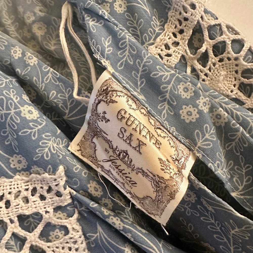 Vintage Gunne Sax Blue and White Lace Halter Dress - Picture 6 of 9